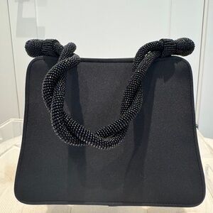 Scheilan Firenze Beaded Handle Evening Bag – Black Satin – Made in Italy